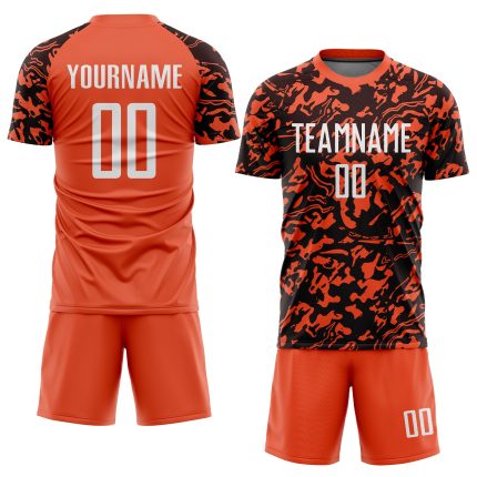 Custom Orange Black White Soccer Jersey Sublimation Uniform for Adults Custom Orange White-Black Sublimation Soccer Uniform