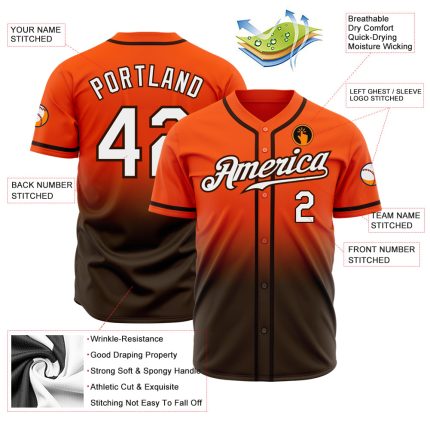 Authentic Fade Fashion Baseball Jersey - Custom Orange White-Brown Design Custom Orange White-Brown Authentic Fade Fashion