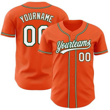 Authentic Custom Baseball Jersey in Orange, White, and Green Colors Custom Orange White-Green Authentic Baseball Jersey