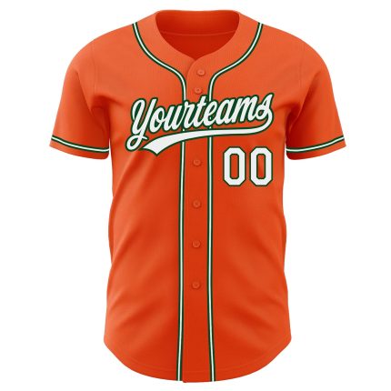 Authentic Custom Baseball Jersey in Orange, White, and Green Colors Custom Orange White-Green Authentic Baseball Jersey