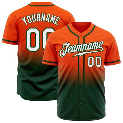 Custom Authentic Orange White Green Fade Fashion Baseball Jersey Custom Orange White-Green Authentic Fade Fashion Baseball