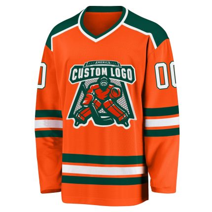 Custom Hockey Jersey - Orange White Green Colors, Personalized Design Custom Orange White-Green Hockey Jersey