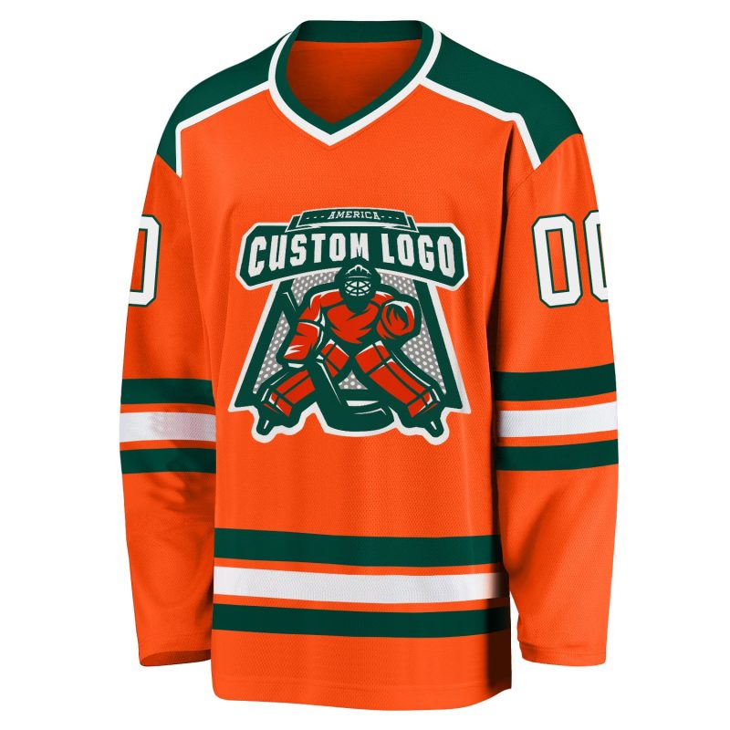 Custom Hockey Jersey - Orange White Green Colors, Personalized Design Custom Orange White-Green Hockey Jersey