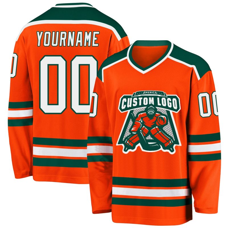 Custom Hockey Jersey - Orange White Green Colors, Personalized Design Custom Orange White-Green Hockey Jersey