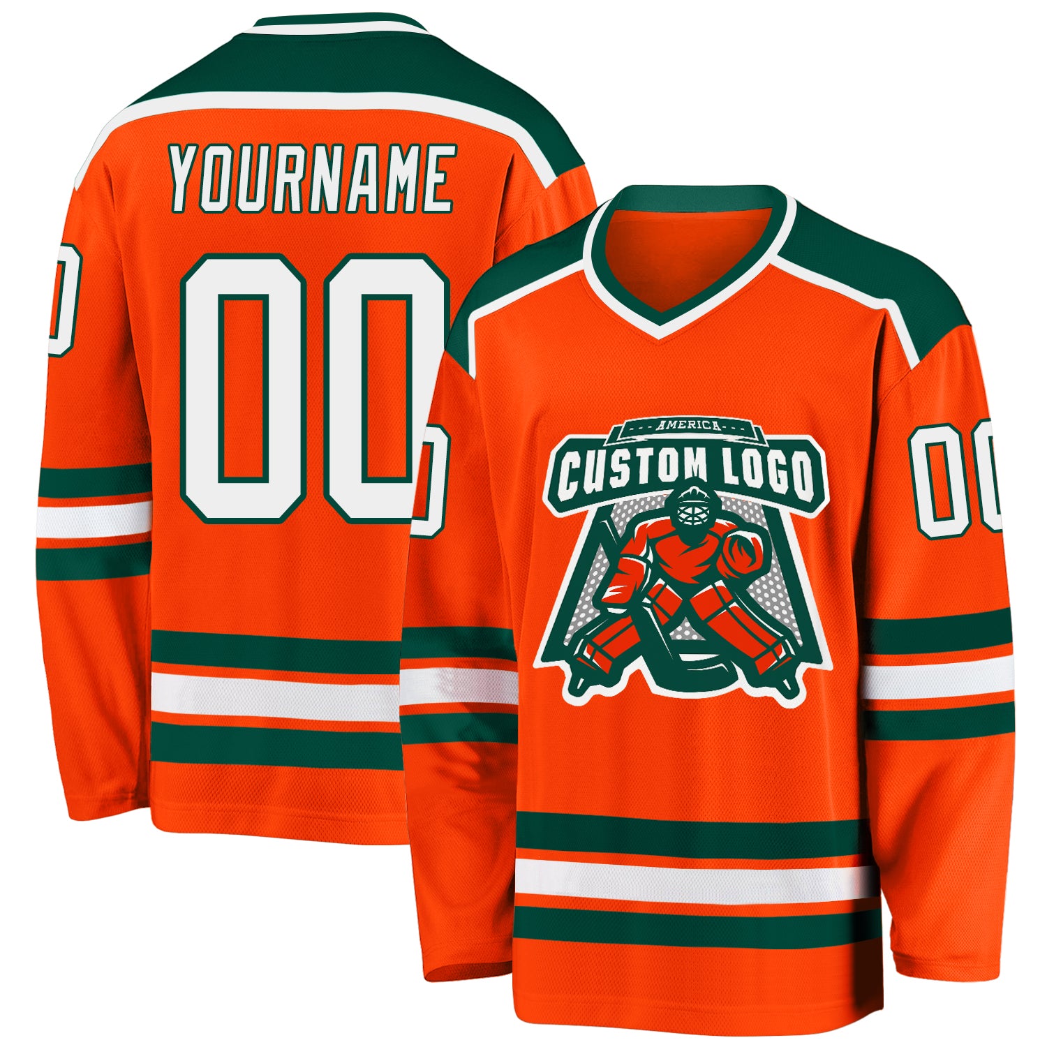 Custom Orange White-Green Hockey Jersey Custom Hockey Jersey - Orange White Green Colors, Personalized Design Custom Orange White-Green Hockey Jersey