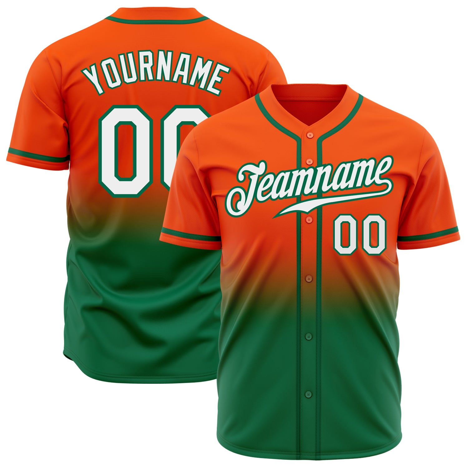 Custom Orange White Kelly Green Baseball Jersey Authentic Fade Fashion Custom Orange White-Kelly Green Authentic Fade Fashion