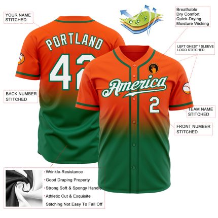 Custom Orange White Kelly Green Baseball Jersey Authentic Fade Fashion Custom Orange White-Kelly Green Authentic Fade Fashion