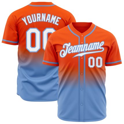 Authentic Fade Fashion Baseball Jersey in Custom Orange and Light Blue Custom Orange White-Light Blue Authentic Fade Fashion