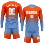 Custom Orange White Light Blue Fade Soccer Uniform Jersey Long Sleeve Sublimation Custom Orange White-Light Blue Sublimation