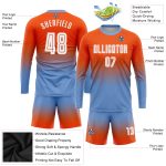 Custom Orange White Light Blue Fade Soccer Uniform Jersey Long Sleeve Sublimation Custom Orange White-Light Blue Sublimation