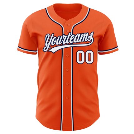 Custom Authentic Baseball Jersey - Orange White and Navy Team Colors Custom Orange White-Navy Authentic Baseball Jersey