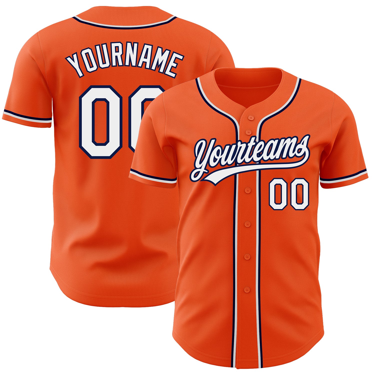 Custom Authentic Baseball Jersey - Orange White and Navy Team Colors Custom Orange White-Navy Authentic Baseball Jersey