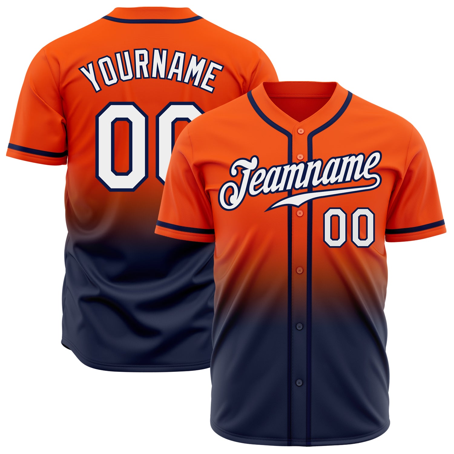 Orange Navy White Custom Fade Baseball Jersey - Authentic Fashion Style Custom Orange White-Navy Authentic Fade Fashion Baseball