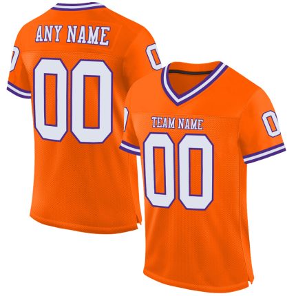 Orange White Purple Custom Mesh Throwback Football Jersey - Authentic Fit Custom Orange White-Purple Mesh Authentic Throwback