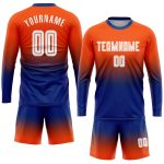 Custom Soccer Uniform Jersey Long Sleeve Fade Orange White-Royal Sublimation Design Custom Orange White-Royal Sublimation