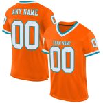 Custom Orange White Teal Football Jersey Authentic Mesh Throwback Design Custom Orange White-Teal Mesh Authentic Throwback