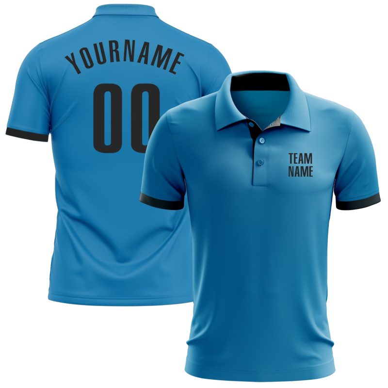 Panther Blue Black Performance Golf Polo Shirt - Custom Men's Golf Apparel Custom Panther Blue Black Performance Golf Polo