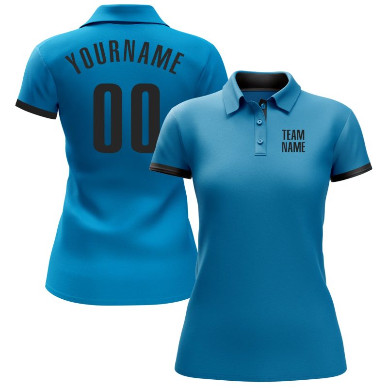 Panther Blue Black Performance Golf Polo Shirt - Custom Men's Golf Apparel Custom Panther Blue Black Performance Golf Polo