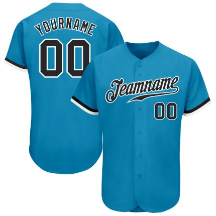 Custom Panther Blue Black White Baseball Jersey - Authentic Sports Apparel Custom Panther Blue Black-White Authentic Baseball