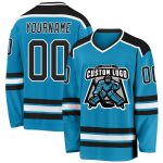 Custom Panther Hockey Jersey Blue Black White - Personalized Hockey Gear Custom Panther Blue Black-White Hockey Jersey