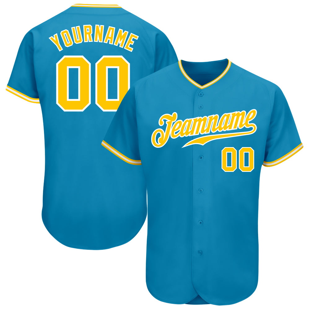 Panther Blue Gold White Baseball Jersey - Custom Authentic Design Custom Panther Blue Gold-White Authentic Baseball Jersey