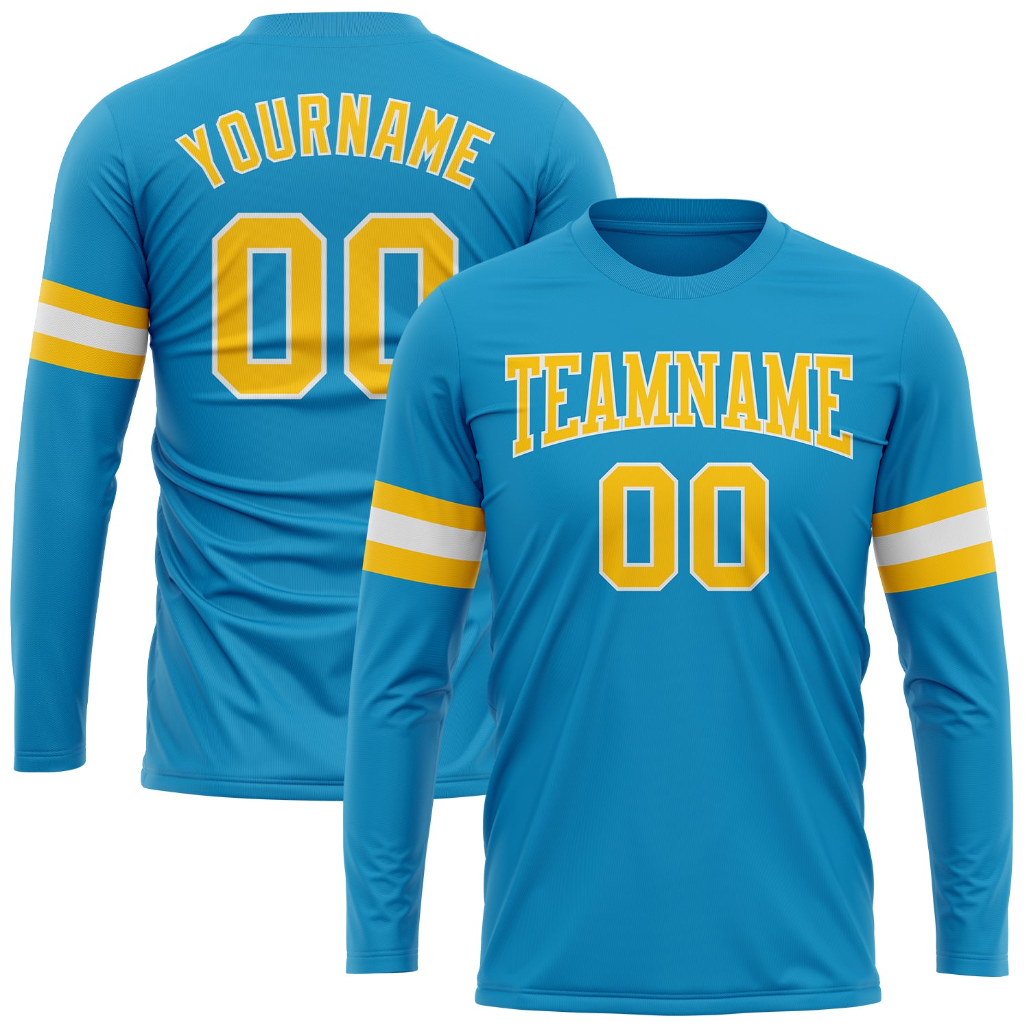 Custom Panther Blue Long Sleeve Performance T-Shirt - Gold and White Design for Men Custom Panther Blue Gold-White Long Sleeve