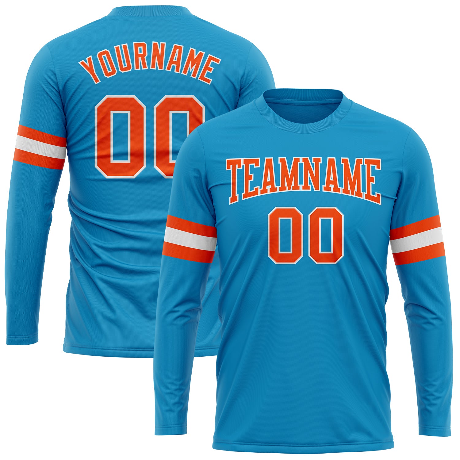 Custom Long Sleeve Performance T-Shirt in Panther Blue Orange-White for Men Custom Panther Blue Orange-White Long Sleeve