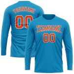 Custom Long Sleeve Performance T-Shirt in Panther Blue Orange-White for Men Custom Panther Blue Orange-White Long Sleeve