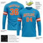Custom Long Sleeve Performance T-Shirt in Panther Blue Orange-White for Men Custom Panther Blue Orange-White Long Sleeve
