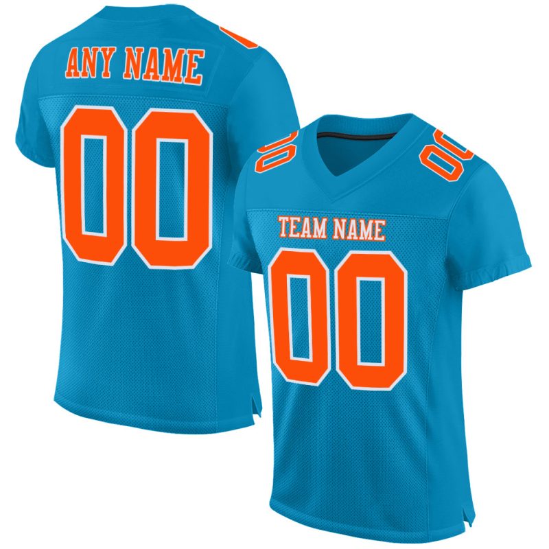 Panther Custom Authentic Football Jersey - Blue Orange White Mesh Design Custom Panther Blue Orange-White Mesh Authentic