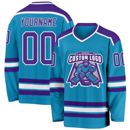 Panther Hockey Jersey Custom Blue Purple White Design - Personalized Team Sports Jersey Custom Panther Blue Purple-White
