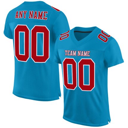 Custom Panther Blue Red White Football Jersey - Authentic Mesh Design Custom Panther Blue Red-White Mesh Authentic Football