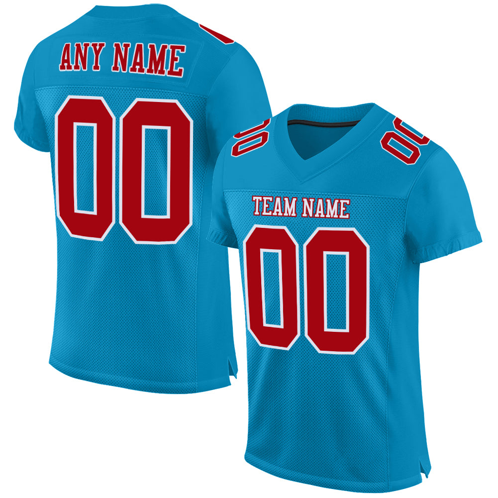 Custom Panther Blue Red White Football Jersey - Authentic Mesh Design Custom Panther Blue Red-White Mesh Authentic Football