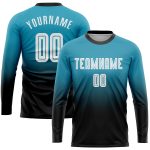 Panther Blue White Black Soccer Uniform Jersey - Custom Long Sleeve Fade Fashion Design Custom Panther Blue White-Black Sublimation