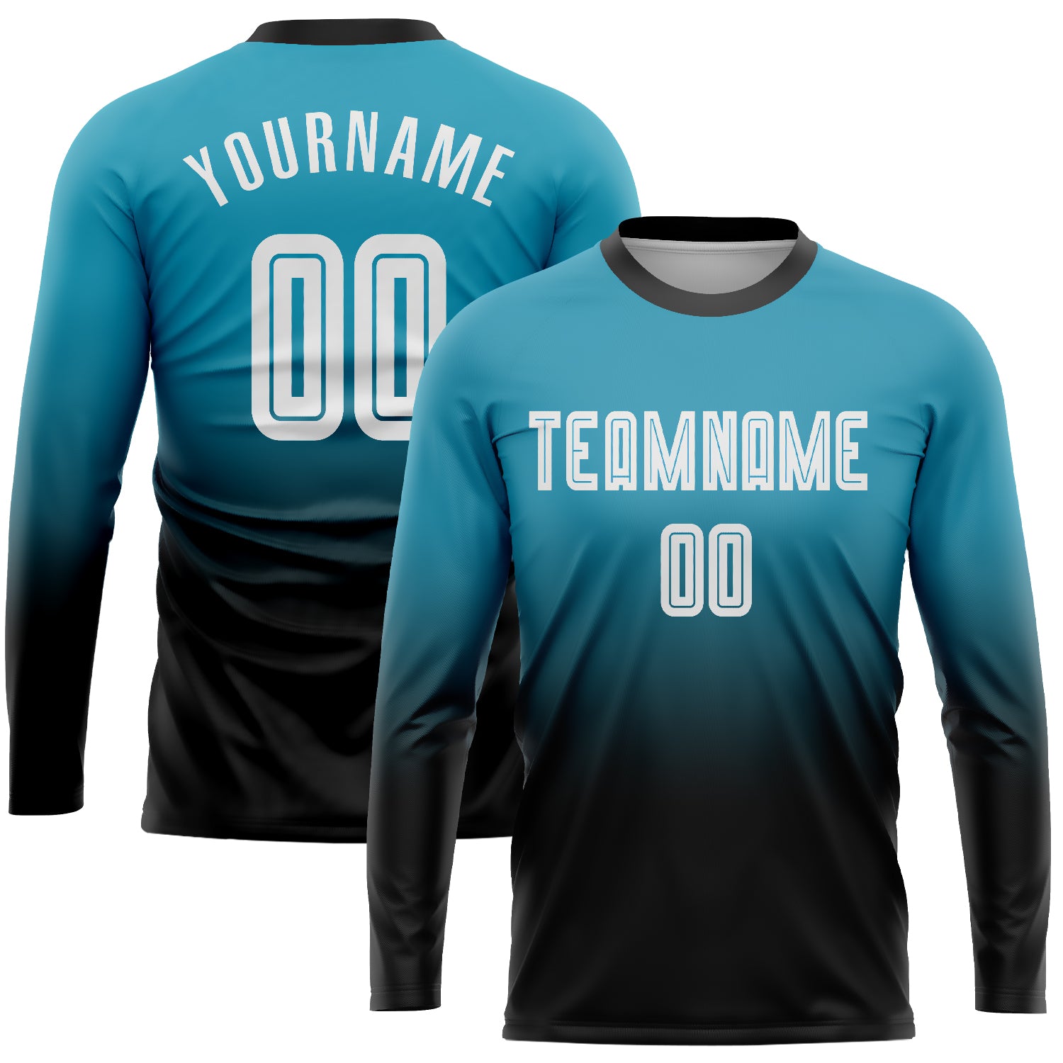 Panther Blue White Black Soccer Uniform Jersey - Custom Long Sleeve Fade Fashion Design Custom Panther Blue White-Black Sublimation