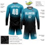Panther Blue White Black Soccer Uniform Jersey - Custom Long Sleeve Fade Fashion Design Custom Panther Blue White-Black Sublimation