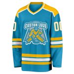 Custom Panther Blue Hockey Jersey with White Gold Accents - Personalized Sports Apparel Custom Panther Blue White-Gold Hockey