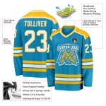 Custom Panther Blue Hockey Jersey with White Gold Accents - Personalized Sports Apparel Custom Panther Blue White-Gold Hockey