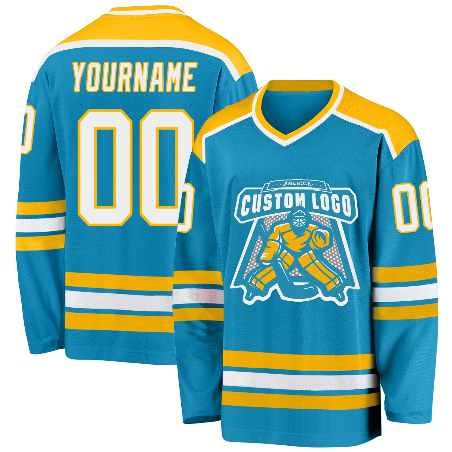 Custom Panther Blue Hockey Jersey with White Gold Accents - Personalized Sports Apparel Custom Panther Blue White-Gold Hockey