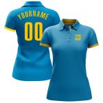 Custom Performance Golf Polo Shirt in Panther Blue and Yellow for Men Custom Panther Blue Yellow Performance Golf Polo Shirt