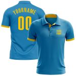 Custom Performance Golf Polo Shirt in Panther Blue and Yellow for Men Custom Panther Blue Yellow Performance Golf Polo Shirt