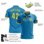 Custom Performance Golf Polo Shirt in Panther Blue and Yellow for Men Custom Panther Blue Yellow Performance Golf Polo Shirt