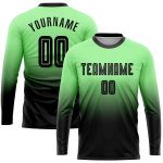 Custom Pea Green Black Soccer Jersey Long Sleeve Fade Fashion Sublimation Uniform Custom Pea Green Black Sublimation Long