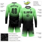 Custom Pea Green Black Soccer Jersey Long Sleeve Fade Fashion Sublimation Uniform Custom Pea Green Black Sublimation Long