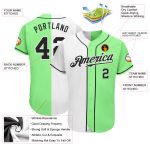 Pea Green Black-White Authentic Split Fashion Baseball Jersey - Custom Design Custom Pea Green Black-White Authentic Split