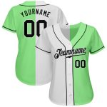 Pea Green Black-White Authentic Split Fashion Baseball Jersey - Custom Design Custom Pea Green Black-White Authentic Split