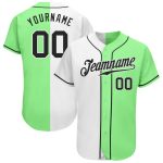 Pea Green Black-White Authentic Split Fashion Baseball Jersey - Custom Design Custom Pea Green Black-White Authentic Split
