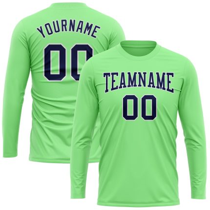 Custom Pea Green Long Sleeve Performance T-Shirt - Navy White Athletic Tee Custom Pea Green Navy-White Long Sleeve Performance