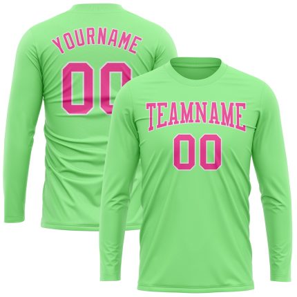 Pea Green Pink-White Long Sleeve Performance T-Shirt for Men and Women Custom Pea Green Pink-White Long Sleeve Performance