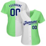 Pea Green White Custom Authentic Split Fashion Baseball Jersey Custom Pea Green Royal-White Authentic Split Fashion Baseball